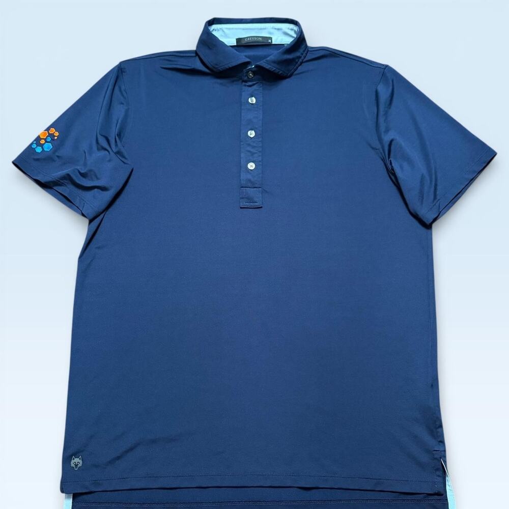 Greyson Polo Shirt Mens Medium Blue Solid Golf Performance Stretch Athletic